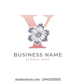 Y Letter Logo with Flower. Floral Y Logo Feminine Luxury Logo Design