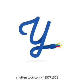 Y letter logo formed by electric cable. Vector design template elements for your application or corporate identity.