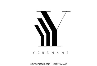 Y Letter Logo with Graphic Elegant Black Lines Design. Minimalist art shape logo.