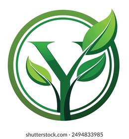 Y Letter Logo Green Leaf Plant Nature Farm Business Company Vector Logo Design