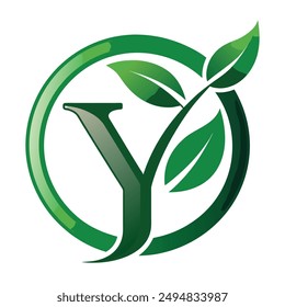 Y Letter Logo Green Leaf Plant Nature Farm Business Company Vector Logo Design