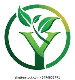 Y Letter Logo Green Leaf Plant Nature Farm Business Company Vector Logo Design