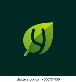 Y letter logo in green leaf. Negative space style icon. Vector ecology elements for posters, t-shirts and cards.