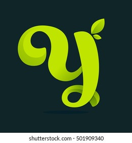 Y letter logo with green leaves. Vector ecology elements for web, t-shirts and cards.