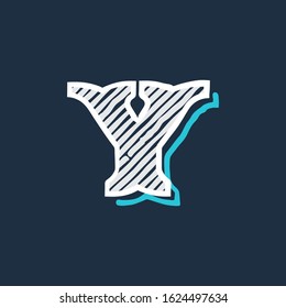 Y letter logo hand drawn in victorian style with hatching and line shadow. Vector serif font for barber shop labels, education posters and identity decoration.