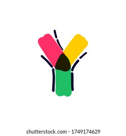 Y letter logo handwritten with a multicolor felt-tip pen. Perfect vector icon for kids design, interior print, cute labels, etc.