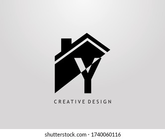 Y Letter Logo. house shape with negative letter H, Real Estate Architecture Construction Icon Design.