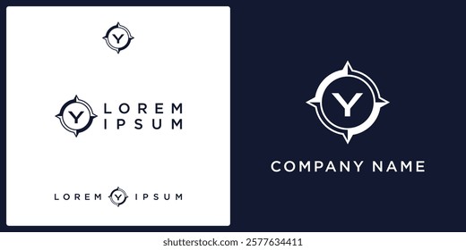 Y letter logo and icon with abstract compass, vector template