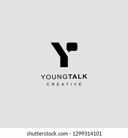 Y letter logo icon with chat bubble. Young talk logo element.