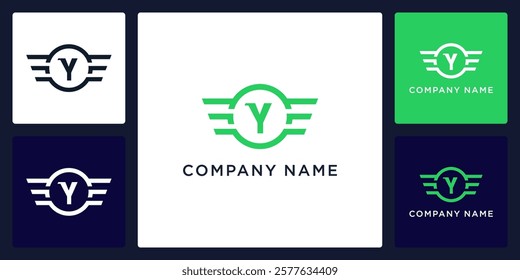 Y letter logo and icon with circle and wings, vector template