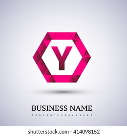  Y Letter logo icon design template elements on red hexagonal.