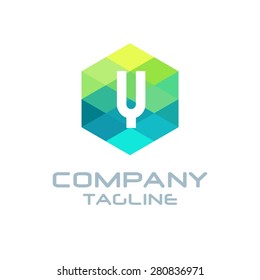 Y Letter Logo Icon Hexagon Mosaic Pattern Design template Element - Creative Shape Polygonal logo design - Vector illustration