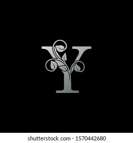 Y Letter  logo icon. Monochrome Design concept logo  letter Y with  leaves silver color for initial, fashion, restaurant, cafe, hotel and more brand identity.