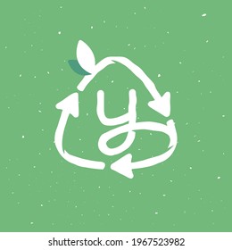Logotipo de la letra Y dentro del estilo lineal grunge del Iniciar sesión de la reutilización. Diseño plano de símbolo de reciclaje y hojas para sus próximos proyectos ecológicos y cero residuos. 