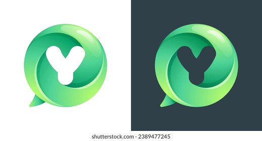 Y letter logo inside speech bubble with swirl pattern. Negative space style icon. Colorful gradient emblem for your social media app, call center, online message, feedback icon, telemarketing screen.