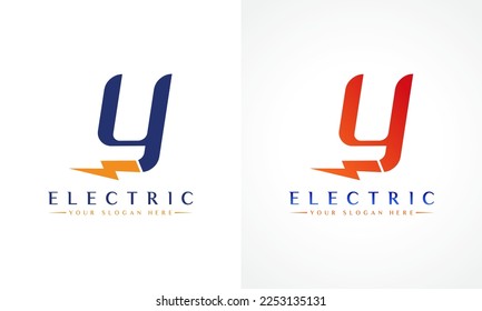 Y Letter-Logo mit Blitz-Blitz-Vektordesign. Vektorgrafik des E-Bottom-Letter-Y-Logos.