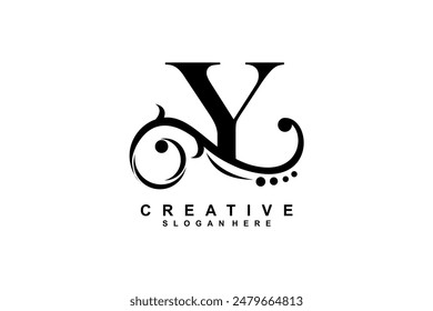 Y letter logo with luxury black floral ornament. Y monogram logo, Y typography. suitable for business logos, companies, beauty, fashion, boutiques, etc