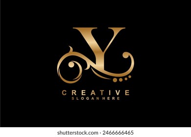 Y letter logo with luxury gold floral ornament. Y monogram logo, Y typography. suitable for business logos, companies, beauty, fashion, boutiques, etc