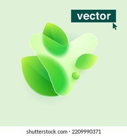 Y letter logo made of green leaves under mate glass. Realistic Glassmorphism style. Vector blurry translucent icon. Eco transparent emblem for agriculture advertising, waste recycling, healthy food.