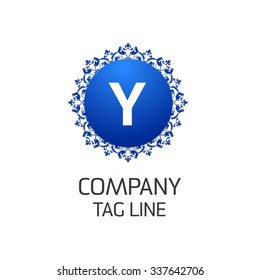 Y Letter logo, Monogram design elements, Floral art Vintage logo design. Beautiful Boutique Logo Designs, Business sign, Restaurant, Royalty, Cafe, Hotel, Heraldic, Jewelry, Blue Cirlcle Vector logo
