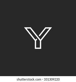 Y letter logo monogram, thin line design element, mockup black and white hipster wedding invitation emblem