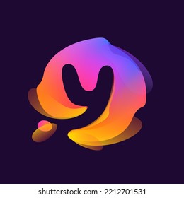 Y letter logo in multicolor gradient splash blot. Negative space splash icon. Motion style rainbow glossy emblem. Perfect for cute app, modern nightlife design, vibrant advertising.
