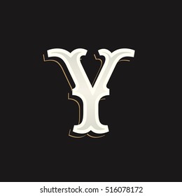 Y letter logo with old serif on the dark background. Vintage vector typeface for labels, headlines, posters, cards etc.