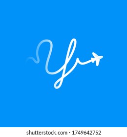 Y letter logo with plane and airline. Vector typeface for travel labels, tourism headlines, journey posters, aviation cards etc.