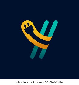 Logotipo de letra Y con cable tapón dentro. Tipo de vectores para identidad de camión eléctrico, titulares de tecnología, cargadores de carga, etc.