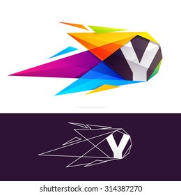 Y letter logo with polygonal comet. 