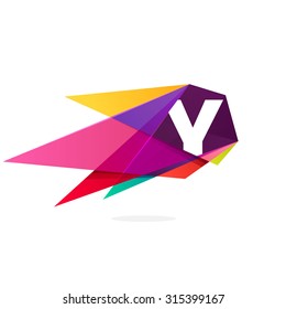 Y letter logo with polygonal comet. 
