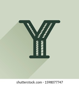 Y letter logo in retro money style with line pattern and shadow. Vintage slab serif type for bank, bill, diploma, label and posters.