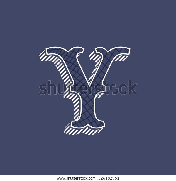 Y\
letter logo in retro money style with line pattern and shadow. Slab\
serif type. Vintage vector font for labels and\
posters.