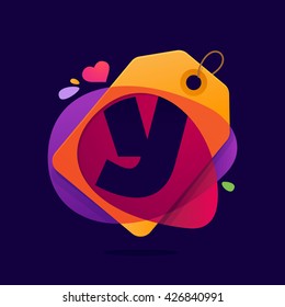 Y letter logo with Sale tag heart and splashes. 