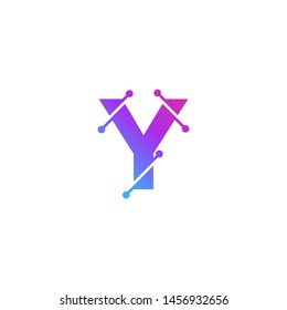 Y Letter Logo Science Technology. Connected Dots Letter Design Vector with Points.