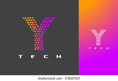 Y Letter Logo Science Technology. Connected Dots Letter Design Vector with Points.
