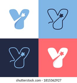 Y letter logo set consisting of comet tail and negative space star icon. Perfect for energy company advertising, premium sign, success identity, etc.