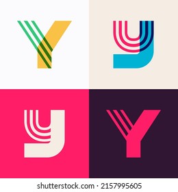 Y letter logo set made of overlapping lines. Perfect for applique art, children design, vibrant advertising, mosaic packaging, pattern identity.