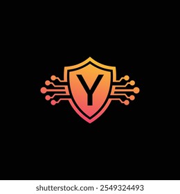 Y letter Logo with Shield, Y shield logo design template 