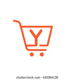 Y letter logo with Shopping cart icon. Vector design element for sale tag, card, corporate identity, label or poster.