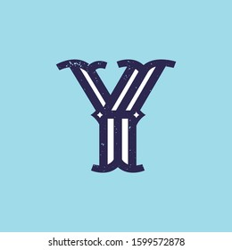 Y letter logo in slab serif retro style with grunge texture. Vector font for your fashion poster, jewelry badge, vintage banner, boutique card etc.
