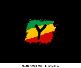 Y Letter Logo In Square Grunge Shape With Splatter and Rasta Color. Letter Y Reggae Style Icon Design.