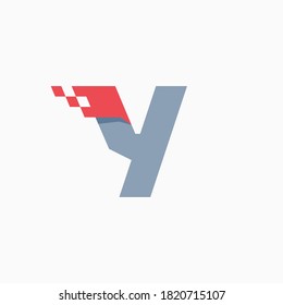 Y letter logo with taxi checkered pattern line. Perfect for transport company advertising, sportswear sign, furious identity, etc.