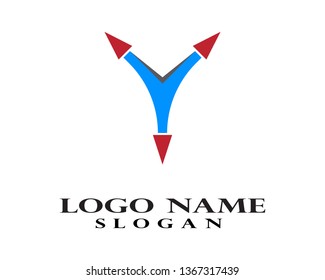 Y Letter Logo with three arrows, delivery service icon, fast and on time.
