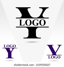 "Y" letter logo; typography logo for Y letter. Three alternative logos for Y letter typography design. Serif font design.  Text logo studies for all alphabet letters.