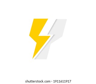 Y letter logo, vector font with lightning flash power icon