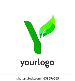 Y Letter logo. Vector green alphabet set of eco letters logo with leaves