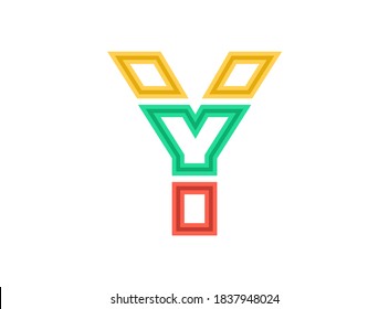 Y letter logo, vector outline stroke font. Slice, cut design with red, green, yellow colors. For design element, creative poster, brand label, web template and more 