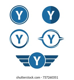 Y Letter Logo Vector Set. Y Letter in Circle and Wings Logo