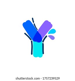 Y letter logo with water drops and waves. Handwritten with a felt-tip pen. Vector bold marker font can be used for washing labels, healthcare headlines, pure posters, ecology cards etc.